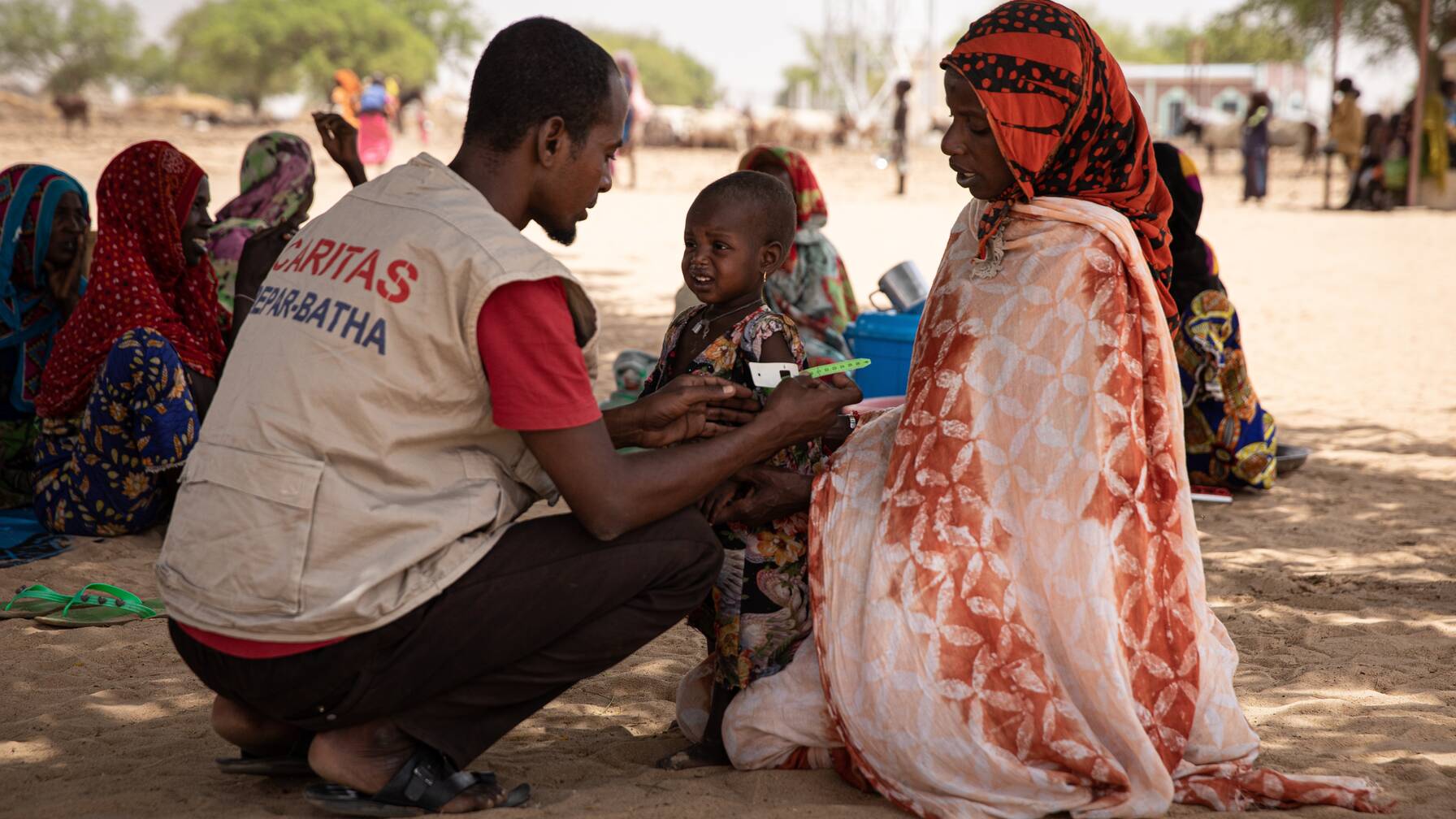 In the region around the village of Ambrahim, Chad, there are many malnourished or undernourished children due to lack of and unbalanced food and water scarcity.