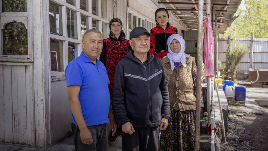 Ilhomiddin Jamshedov lives with his wife, parents, two sons and two daughters in a simple house in Shirinob.