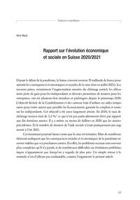 Rapport sur l’évolution économique et sociale en Suisse 2020/2021 (Aline Masé)