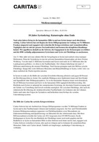 Nach zehn Jahren Krieg ist die humanitäre Hilfe in und um Syrien immer noch überlebenswichtig. Caritas Schweiz hat seit Beginn der Krise Hilfsprogramme im Umfang von 76 Millionen Franken umgesetzt und engagiert sich weiterhin für Kriegsvertriebene und Armutsbetroffene. Tagtäglich sind wir mit der grossen Not konfrontiert und kennen den dringlichen Handlungsbedarf. Wir appellieren deshalb an die Schweiz, ihr Engagement in der Krisenregion zu erhöhen und die 8500 vorläufig aufgenommenen Syrierinnen und Syrier als Flüchtlinge zu anerkennen.
