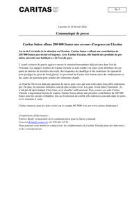 Au vu de l’escalade de la situation en Ukraine, Caritas Suisse a alloué une contribution de 200’000 francs aux secours d’urgence. Avec Caritas Ukraine, elle fournit des produits de première nécessité aux habitant-e-s de l'est du pays.
