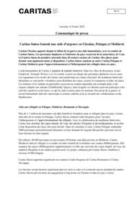 Caritas Ukraine apporte depuis le début de la guerre une aide humanitaire, avec le soutien de Caritas Suisse. Les personnes déplacées à l'intérieur du pays reçoivent de la nourriture, de l’eau et d’autres biens de première nécessité dans 20 centres sociaux de Caritas. Des places pour dormir sont également mises à disposition. Caritas Suisse soutient en outre Caritas Pologne et Caritas Moldavie pour l'approvisionnement et l'hébergement des réfugiés dans ces pays.