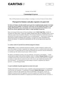En Suisse, les femmes sont plus touchées par la pauvreté, et également plus exposées à un risque de pauvreté, que les hommes. Le Forum de Caritas qui s’est tenu aujourd’hui à Berne a réuni quelque 300 spécialistes qui se sont penchés sur les causes de la pauvreté des femmes et ont cherché des moyens appropriés pour réduire ce risque spécifique de pauvreté.