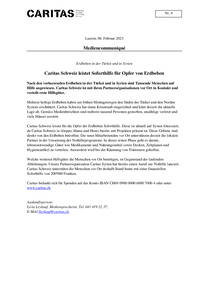 06.02.2023 - Caritas Schweiz leistet Soforthilfe für Opfer von Erdbeben