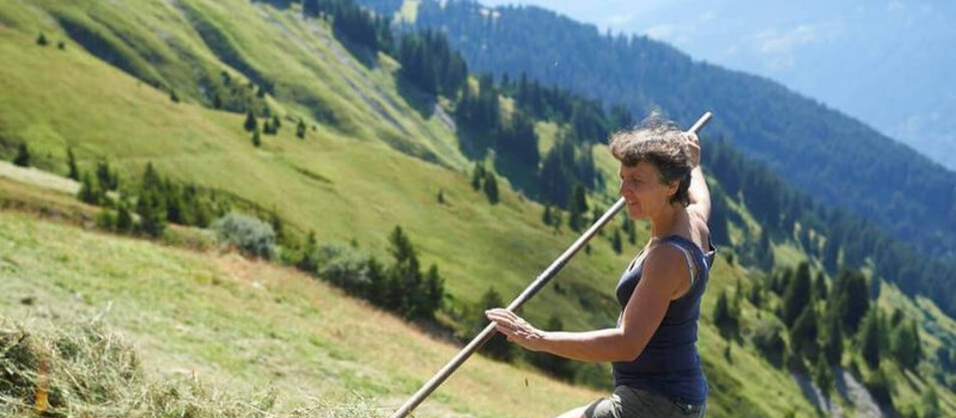 Die Freiwilligen helfen den Bergbauernfamilien beim Heuen, Misten, im Haushalt, bei der Kinderbetreuung und bei sonstigen Arbeiten, die anfallen.