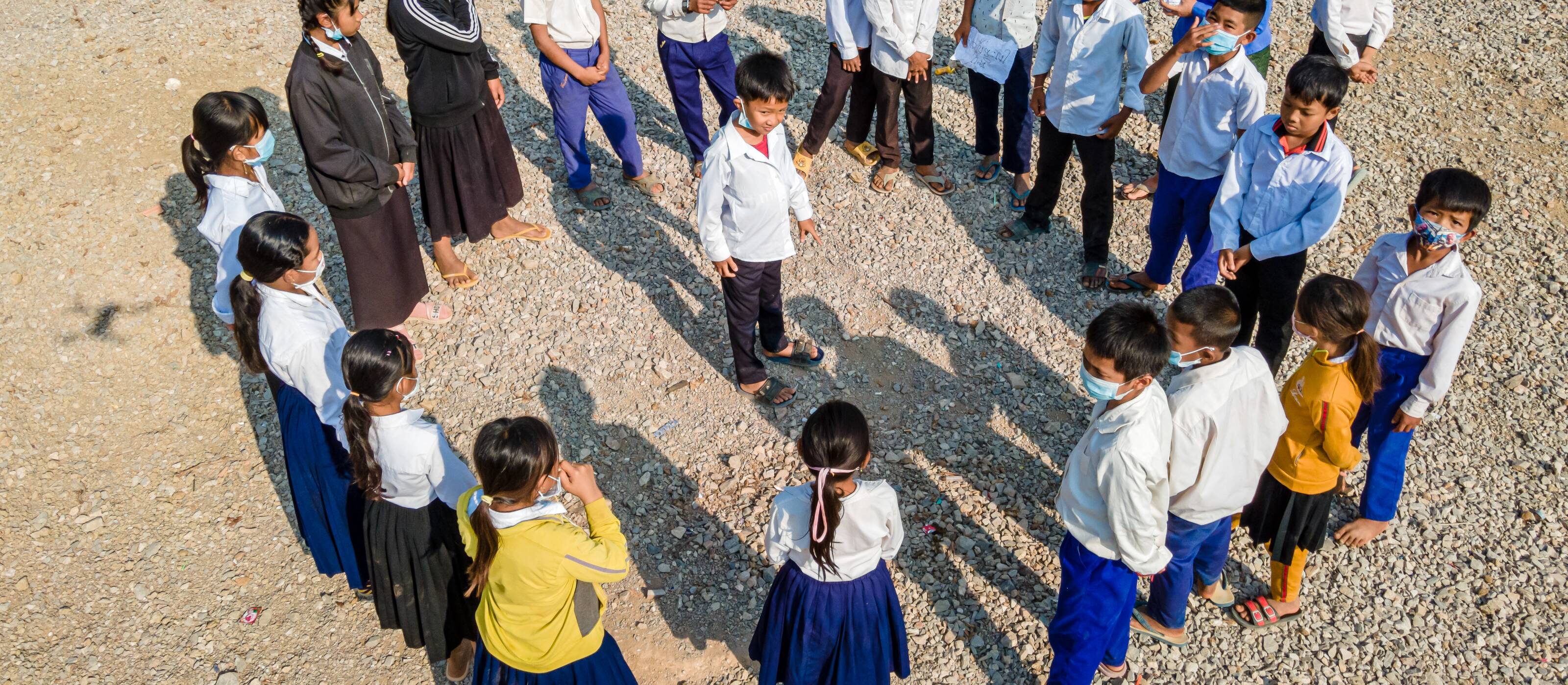 Children in a Blue School in Cambodia