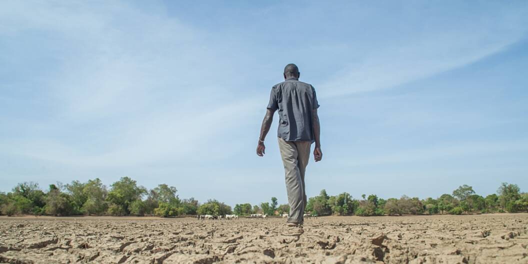 Ein ausgetrockneter See in Mali, wo Caritas Schweiz mit einem Klimaschutz-Projekt aktiv ist.